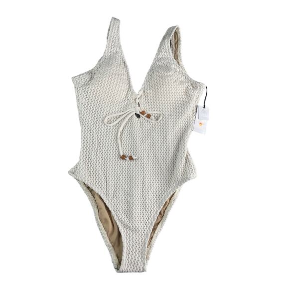 Shade & Shore Swimwear Womens Small Cream Swimming Suit One Piece Crochet NWT - Picture 1 of 8
